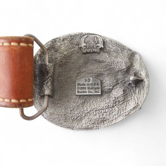 Siskiyou Vintage 1995 Bear Baw Silver Belt Buckle with Justin Leather Belt 30 main image 7